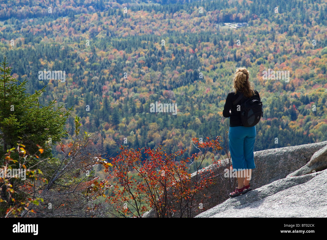 Eine malerische Aussicht auf die Landschaft beim Wandern in New Hampshire White Mountains, New England, mit Herbst Blätter im Hintergrund. Stockfoto