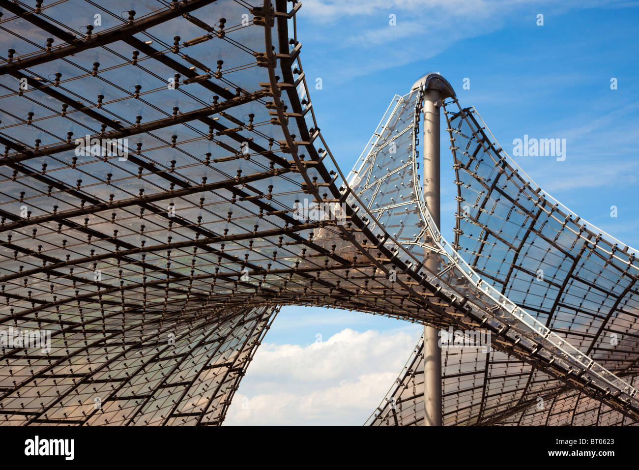 Dachkonstruktion des Olympiastadions in München, Detailansicht Stockfoto