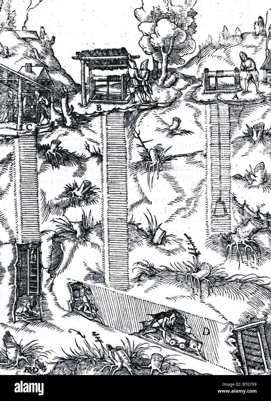 GEORGIUS AGRICOLA (1494-1555) Illustration einer Mine von De Re Metallica veröffentlicht 1556 Stockfoto