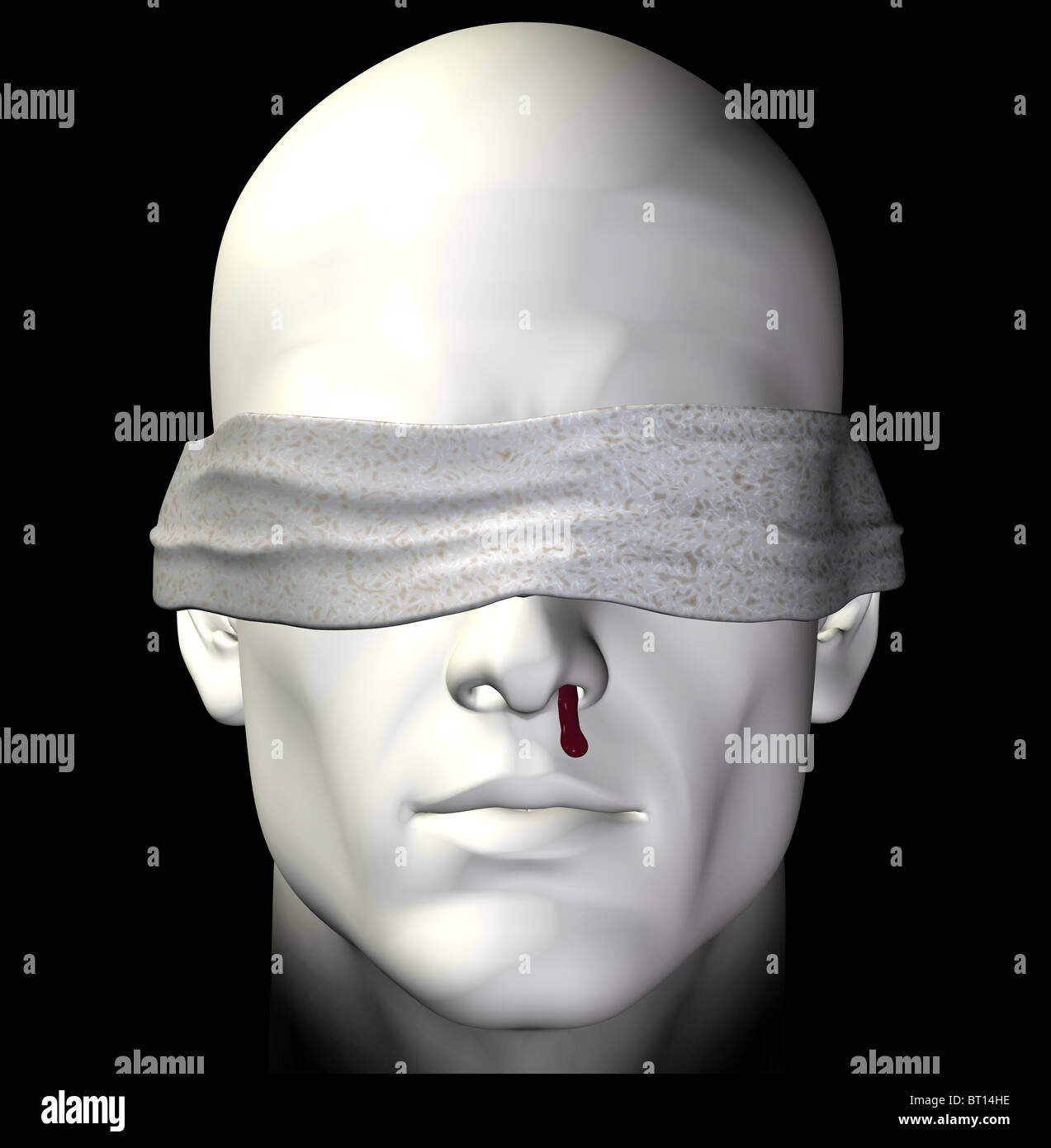 Mit verbundenen Augen gefoltert Mann mit Nasenbluten. 3D Illustration. Stockfoto