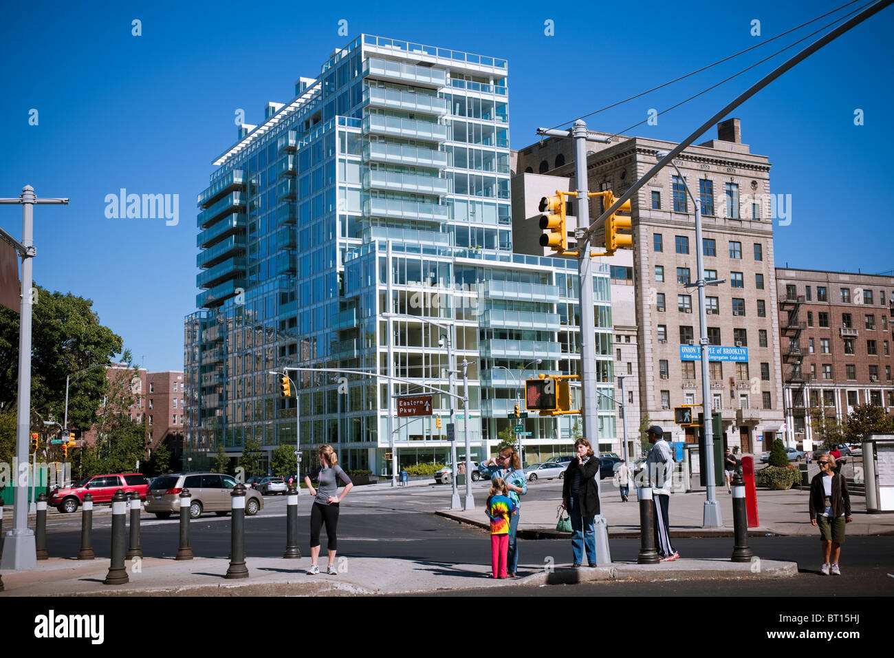 Das Glas verkleidet ein Prospect Park, entworfen von dem bekannten Architekten Richard Meier, in Brooklyn in New York Stockfoto