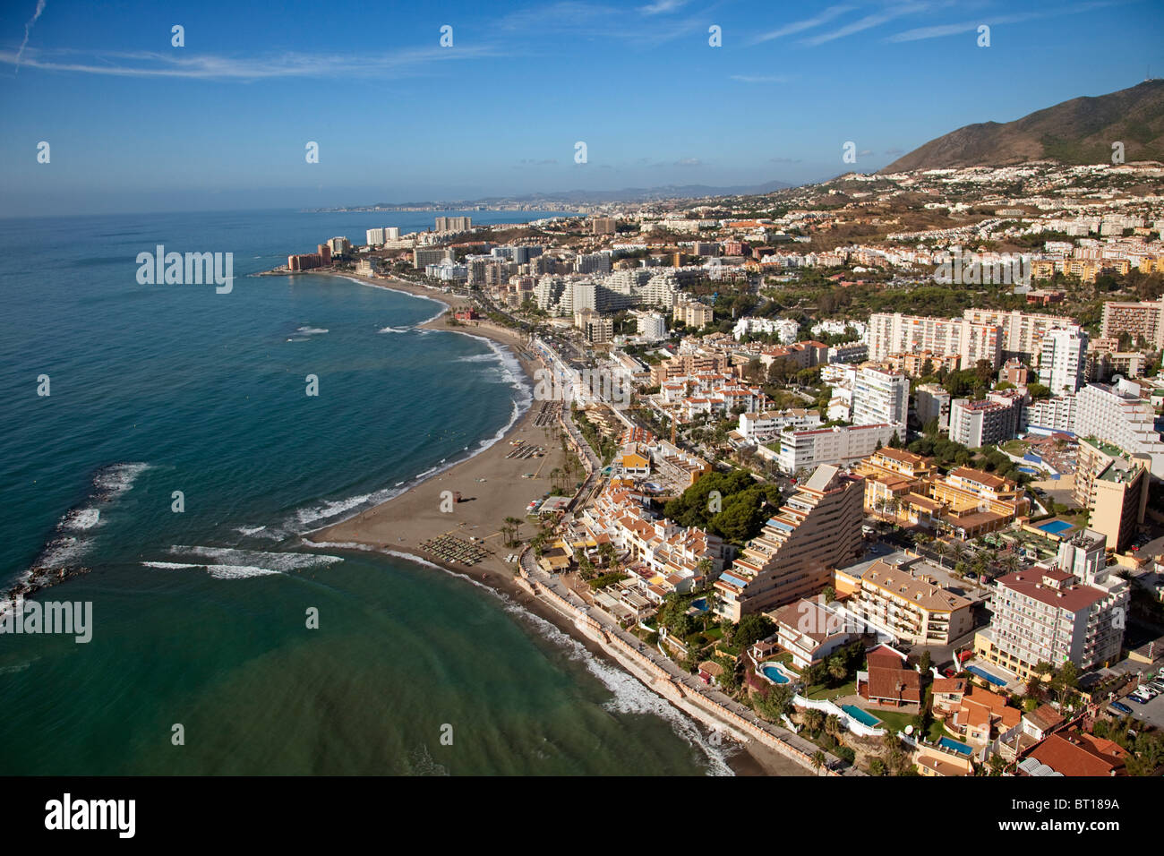 Vista Aerea Playas de Benalmadena Malaga Costa del Sol Andalusien España Luftaufnahme der Strände Andalusien Spanien Stockfoto