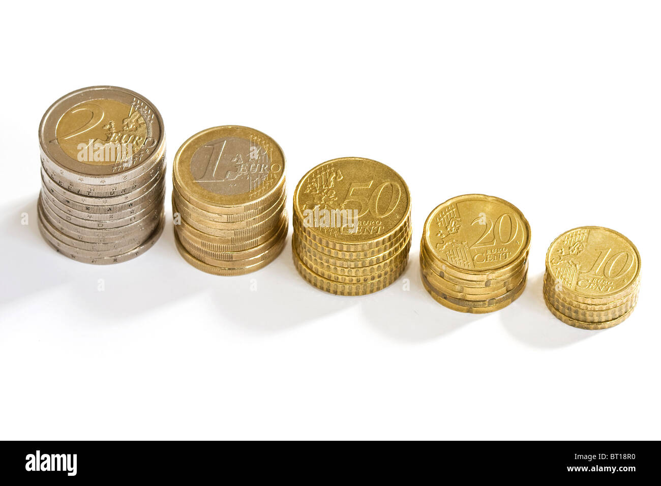 Euro-Münzen gestapelt Stockfoto