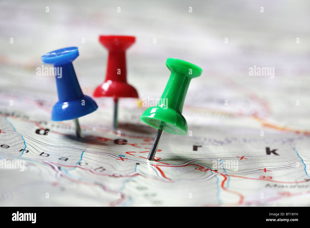 Reiseziel gekennzeichnet mit Push-pins Stockfoto