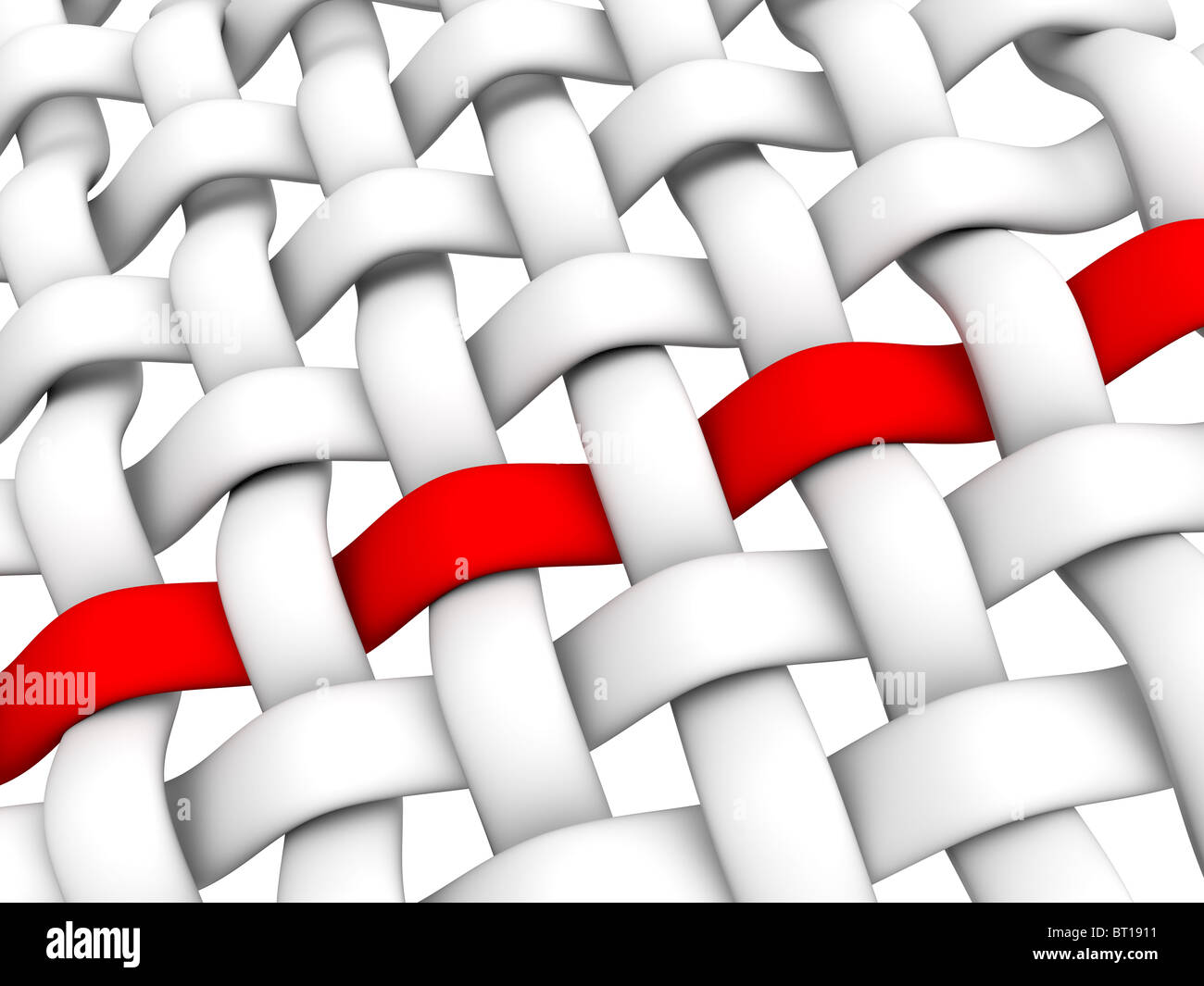Konzeptionelle Darstellung der interlaced Faser auf weißem Hintergrund, ist eine rote Stockfoto