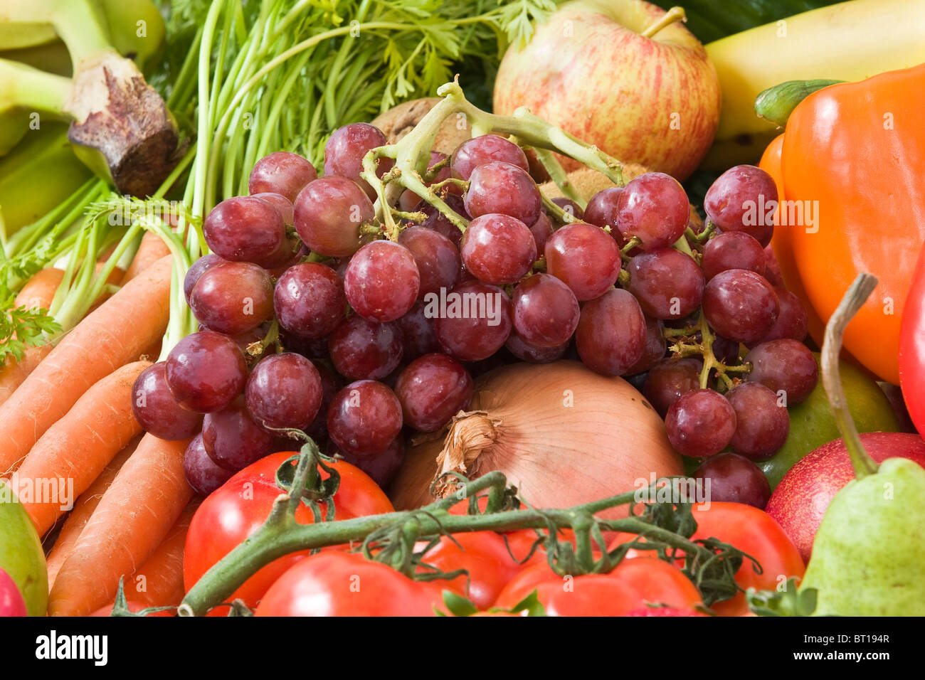 Aufnahme von Obst und Gemüse hautnah Stockfoto