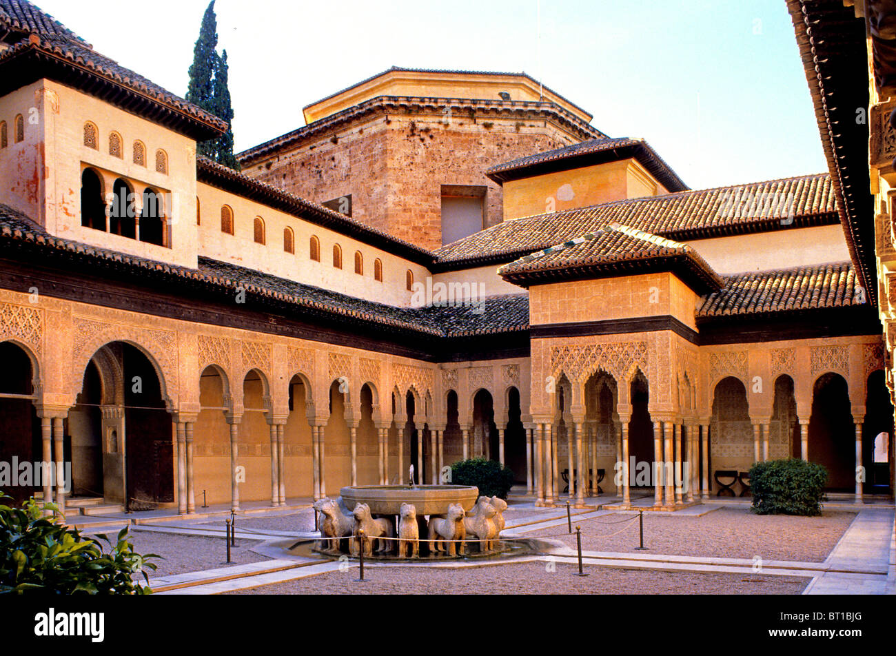 Alhambra Granada Spanien Andalusien goldenen Palast Löwen Gericht Stockfoto