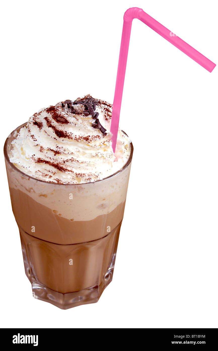 Iced Coffee Stroh Schokoladencreme Stockfoto