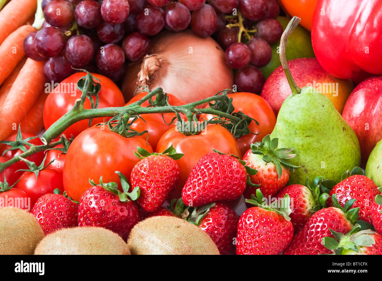 Nahaufnahme von Obst und Gemüse Stockfoto
