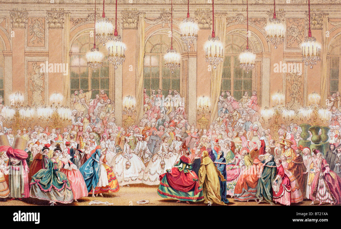 Maskenball in Versailles, die Hochzeit von Louis, Dauphin von Frankreich, Maria Teresa Rafaela, Infantin von Spanien. Stockfoto