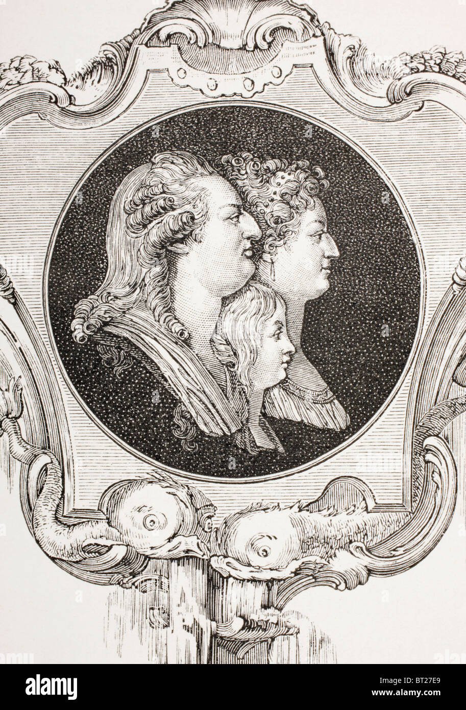 König Louis XVI von Frankreich, seine Frau Marie-Antoinette und dem Dauphin Louis-Joseph. Stockfoto