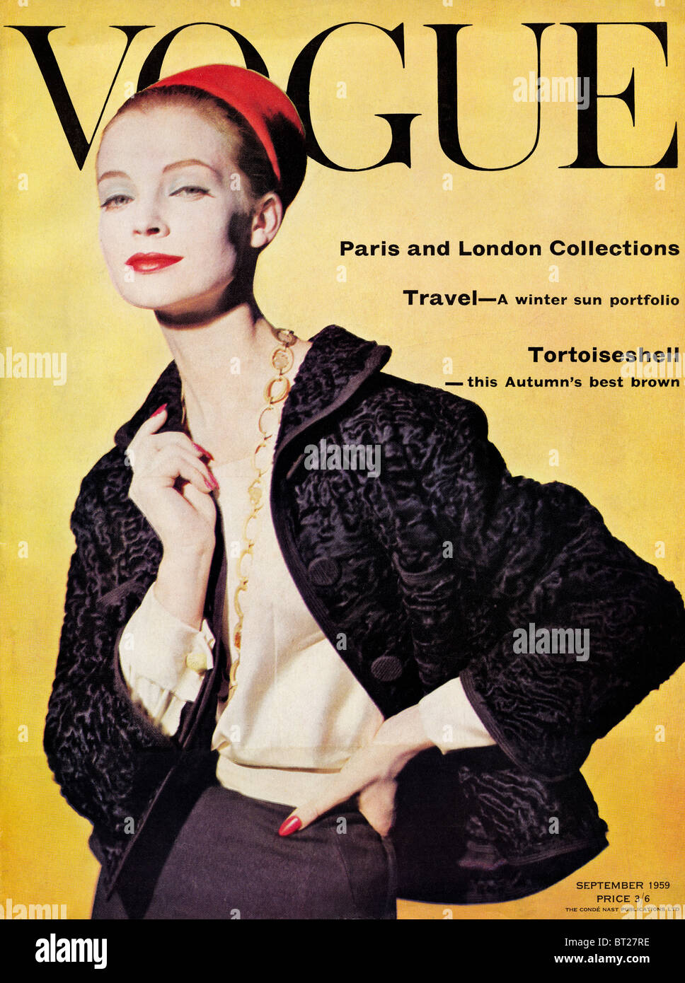 Abdeckung der Mode, die Zeitschrift VOGUE September 1959 bei 3 Schilling und 6 Pence Preis Stockfoto