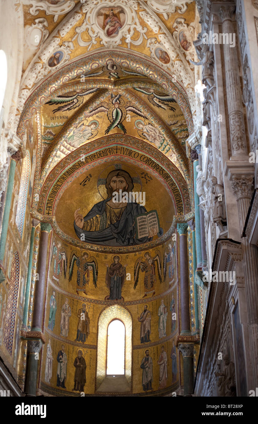 Gemälde in der Kathedrale von Cefalu, mit Jesus Christus und Madonna. Stockfoto