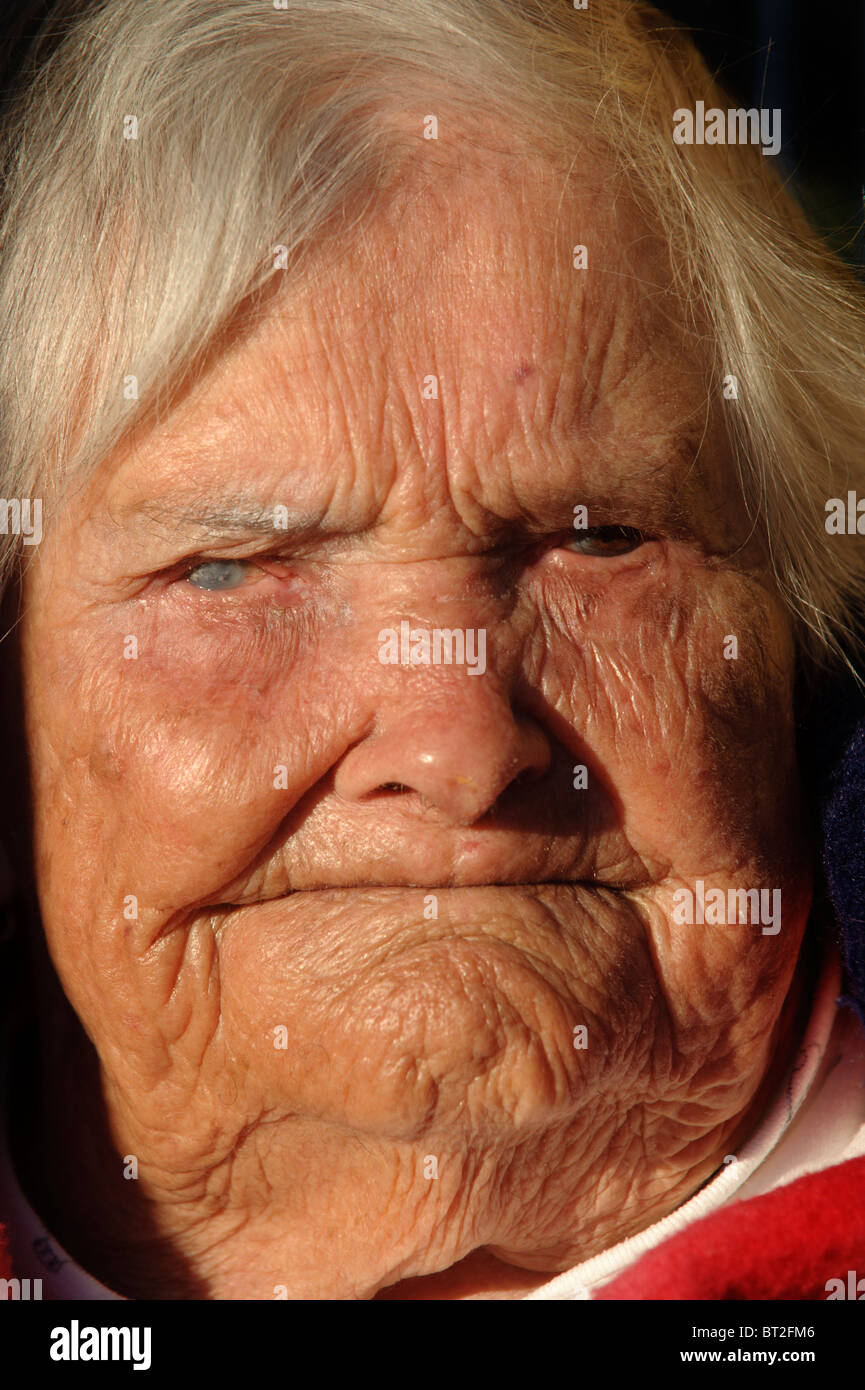 115 Jahre alt Frau Gesicht Nahaufnahme Stockfoto