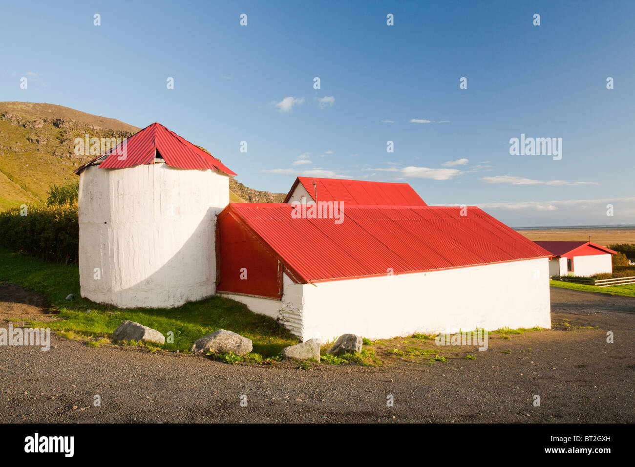 Bauernhof im Litla Hof an Islands Südküste. Stockfoto