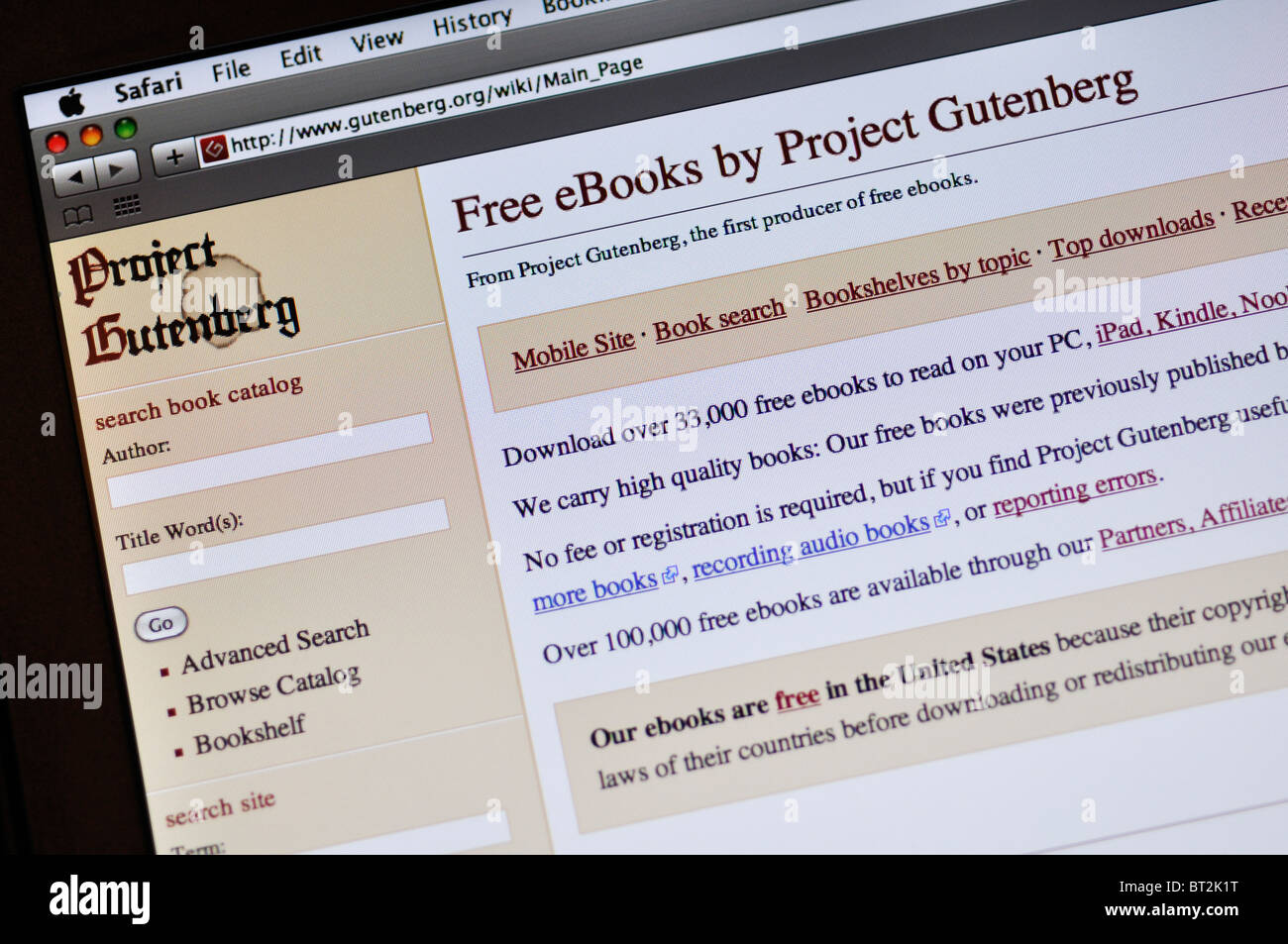 Projekt Gutenberg-Website - kostenlose Online-e-books Stockfoto