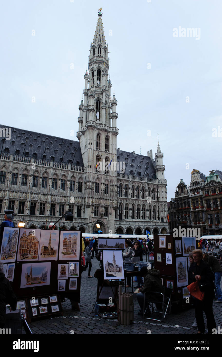 Brüssel-Stadtplatz und Stadhuis Stockfoto