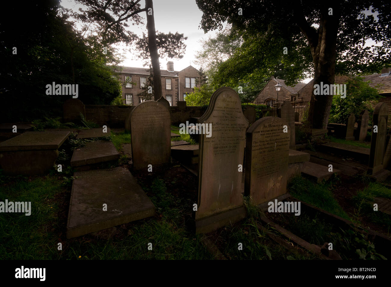 Bronte Parsonage aus Haworth Kirche Friedhof Stockfoto