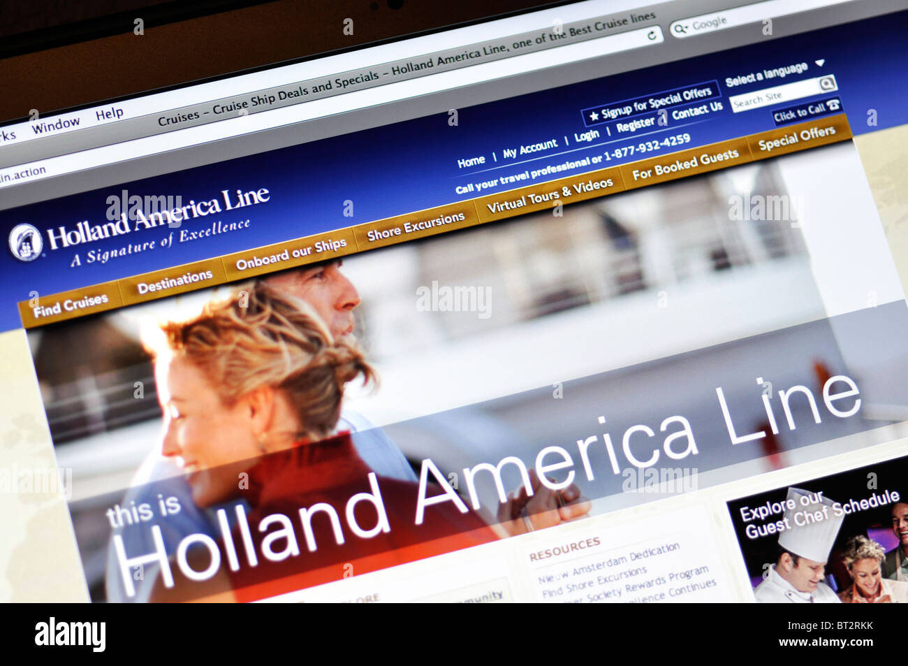 Holland America Line Kreuzfahrten Webseite Stockfoto