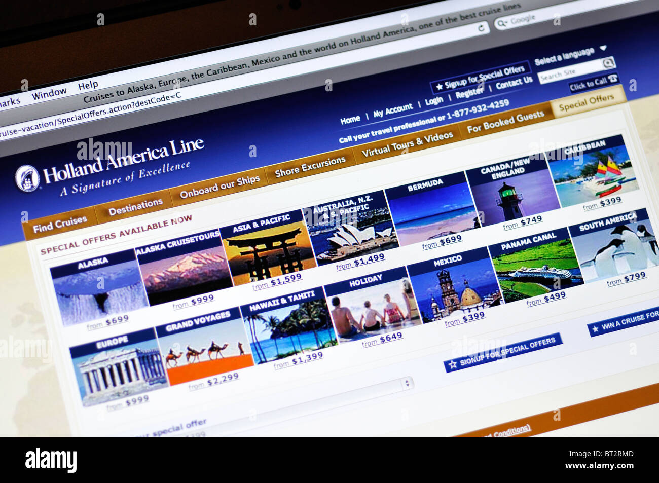 Holland America Line Kreuzfahrten Webseite Stockfoto