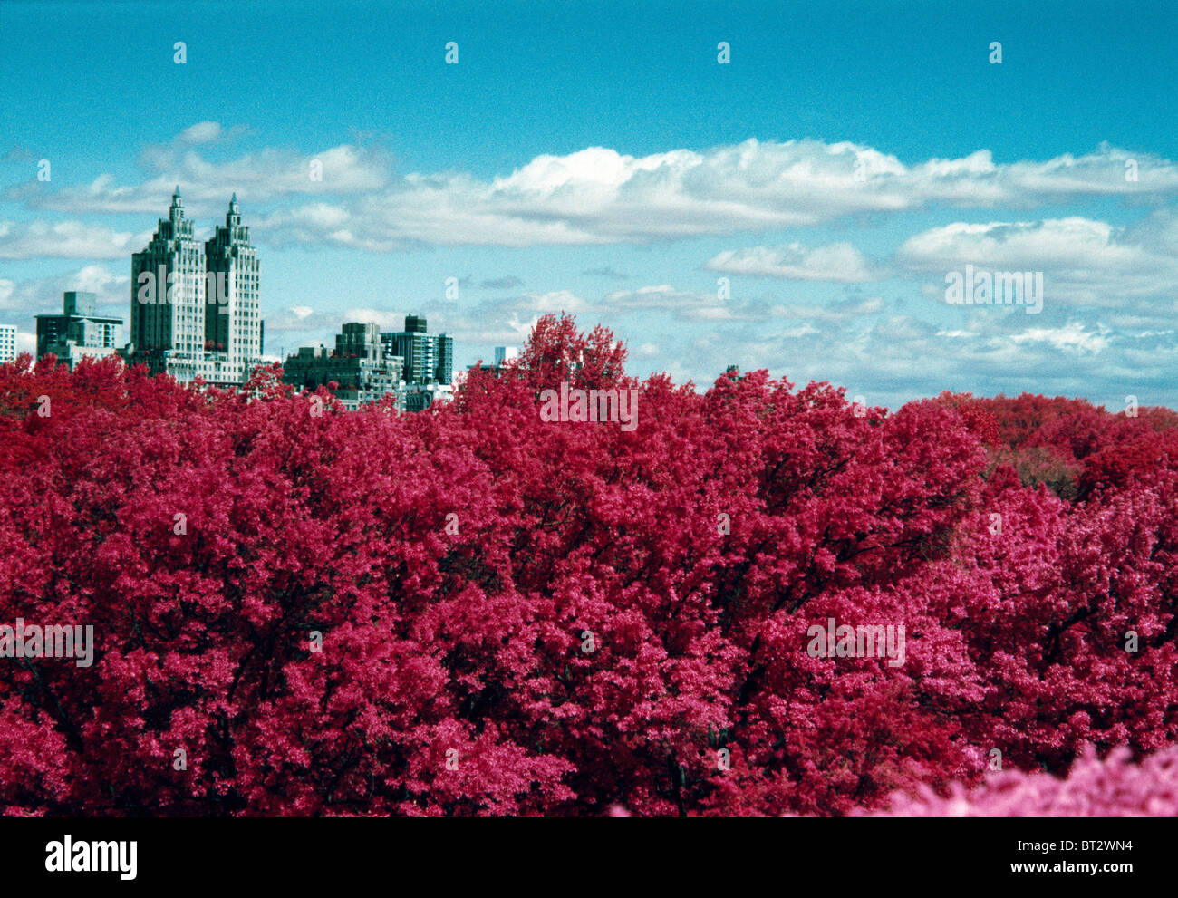 Farbe Infrarot-Blick auf El Dorado Mehrfamilienhaus, Upper West Side und Central Park West, New York City. © Craig M. Eisenberg Stockfoto