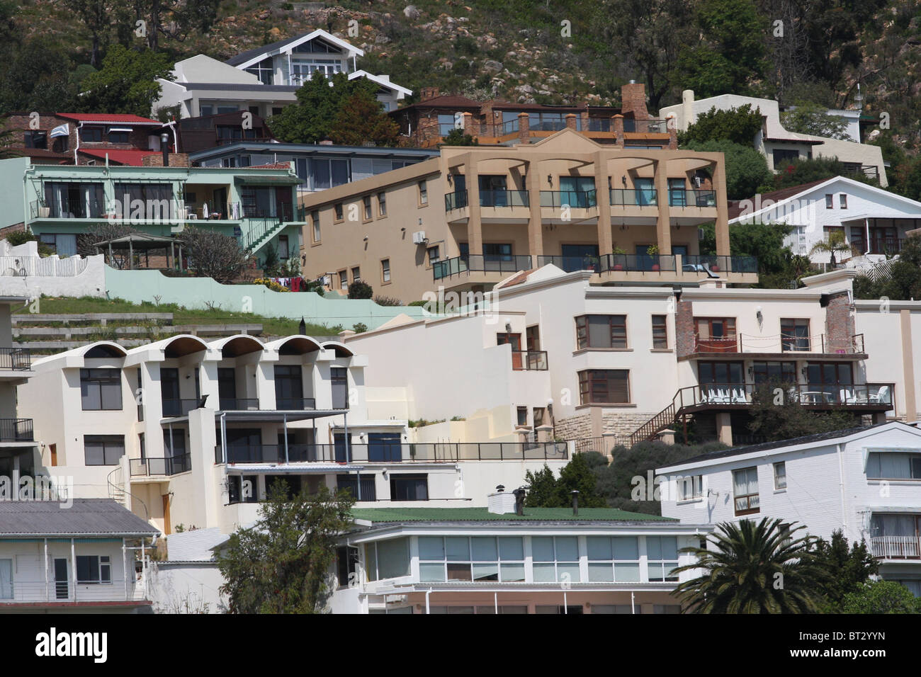 Südafrika, Gordons Bay, Häuser, Berge, Panorama, erstaunlich, R44, Straße Stockfoto