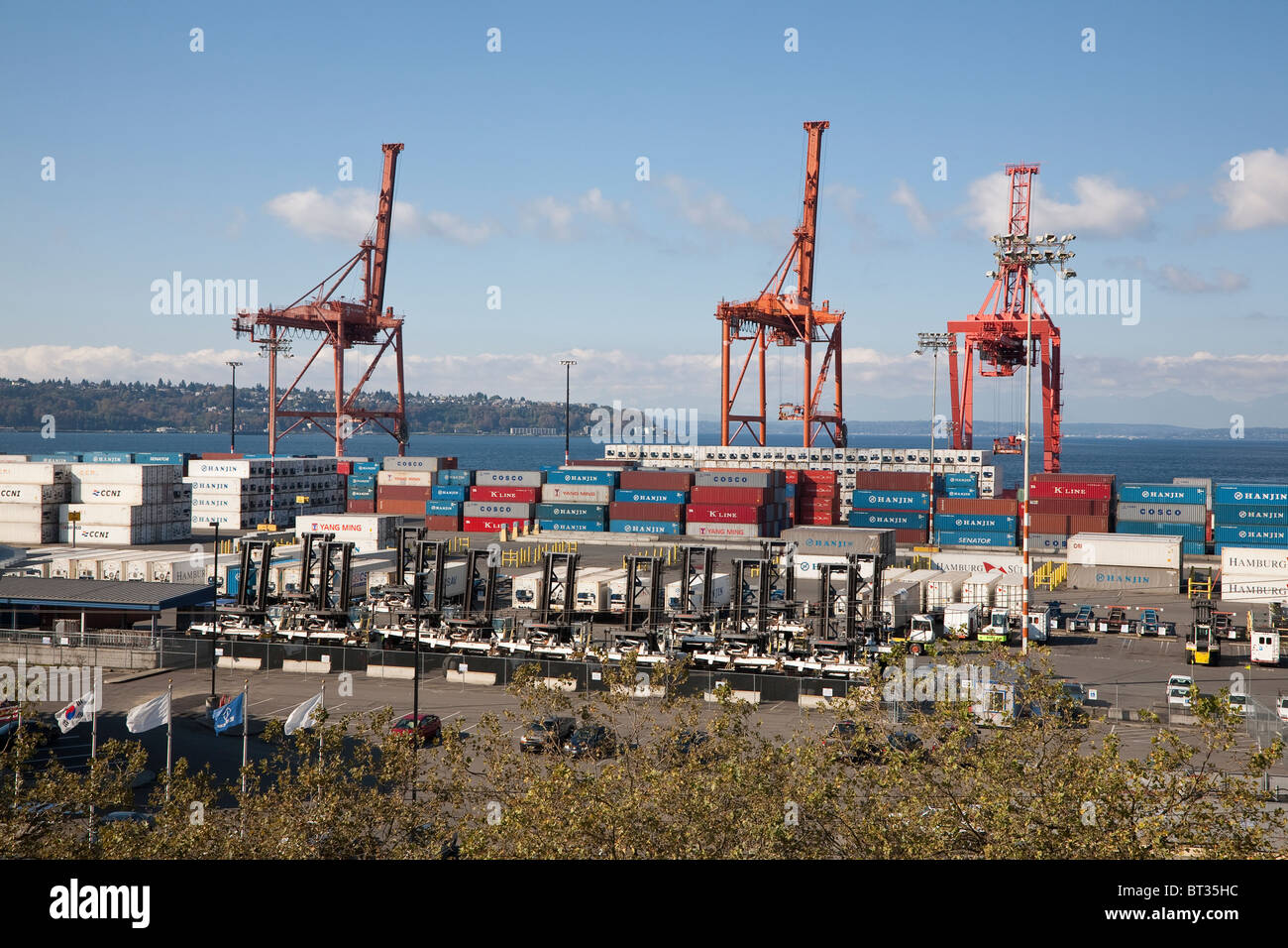 Hafen von Seattle aus der Alaskan Way Viaduct. Bild wurde während einer Schließung des Viadukts Alaska Weg genommen. Stockfoto