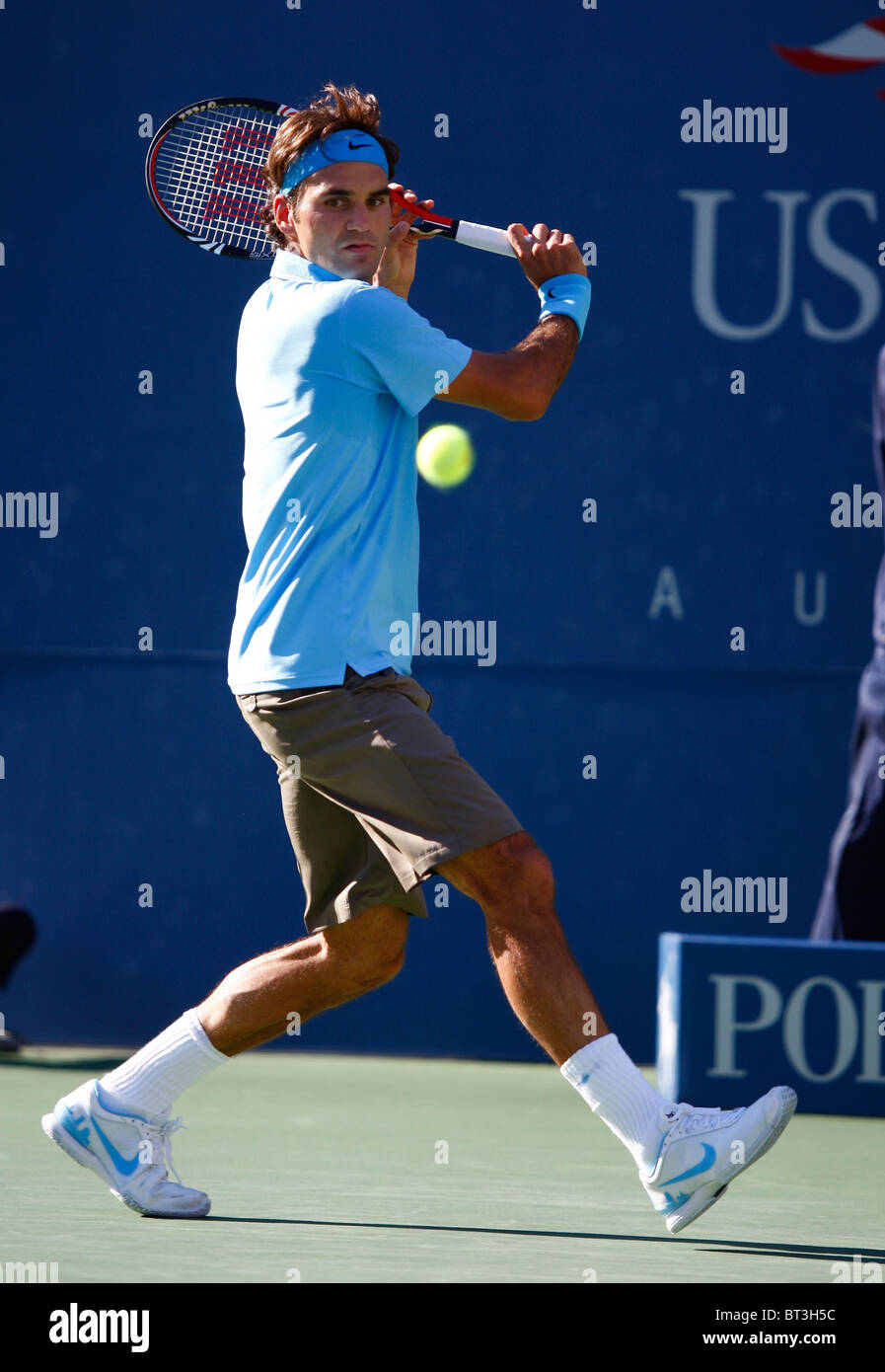 Roger Federer der Schweiz in Aktion bei den US Open 2010 Stockfoto