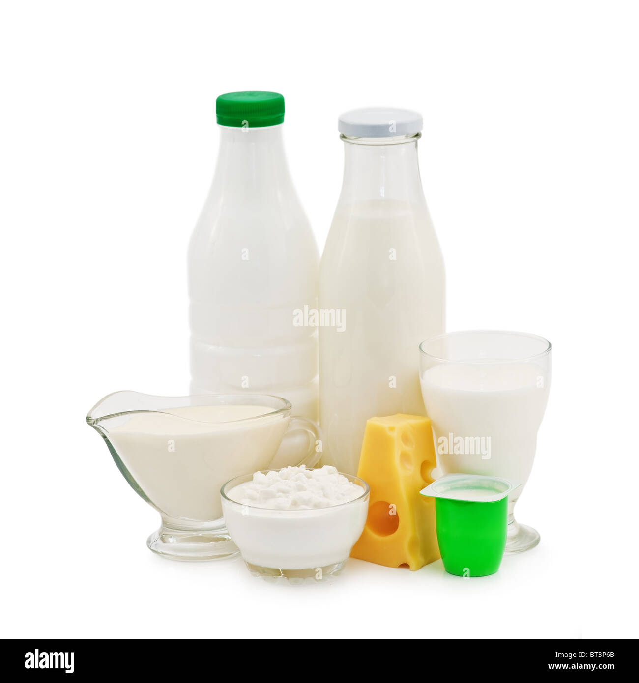 Milchprodukt isoliert auf weiss Stockfoto