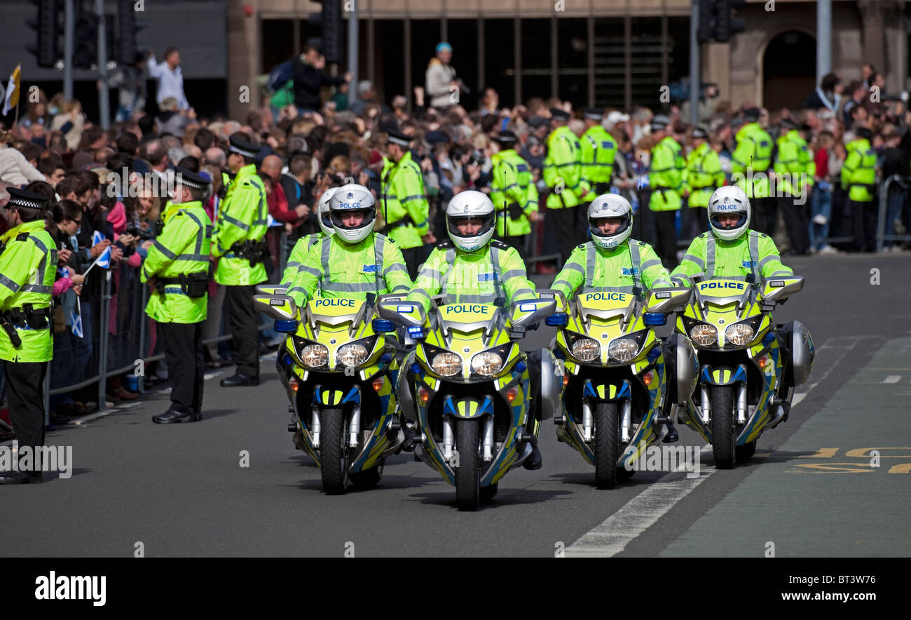 Polizei Motorrad Schottland Edinburgh Patrouille Straßen UK, Europa Stockfoto