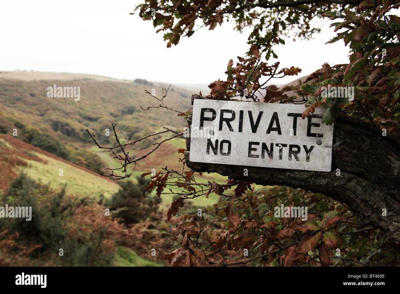Private No Entry Zeichen auf Exmoor Stockfoto