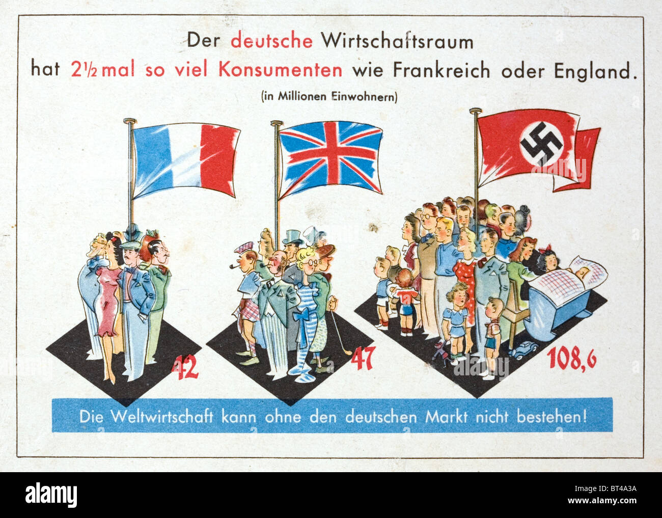 1930er Jahren deutschen Nazi-Propaganda Postkarte: "Ohne die deutschen Verbraucher, die Weltwirtschaft kann nicht existieren." Stockfoto