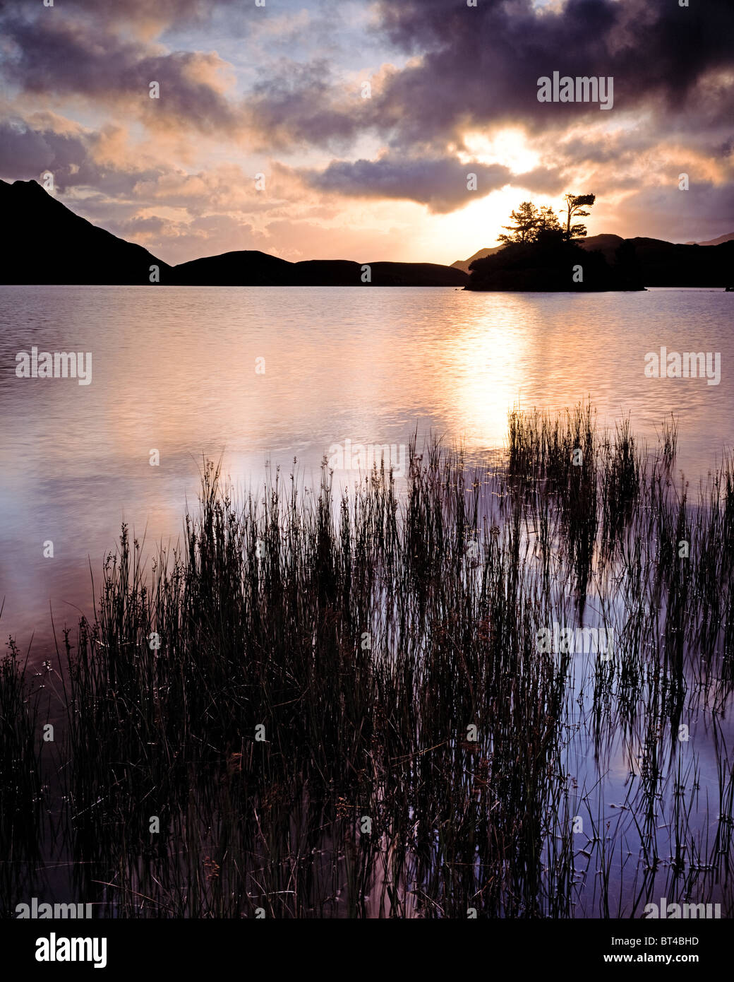 Sonnenaufgang am Llynnau Cregennen, Snowdonia-Nationalpark. Stockfoto