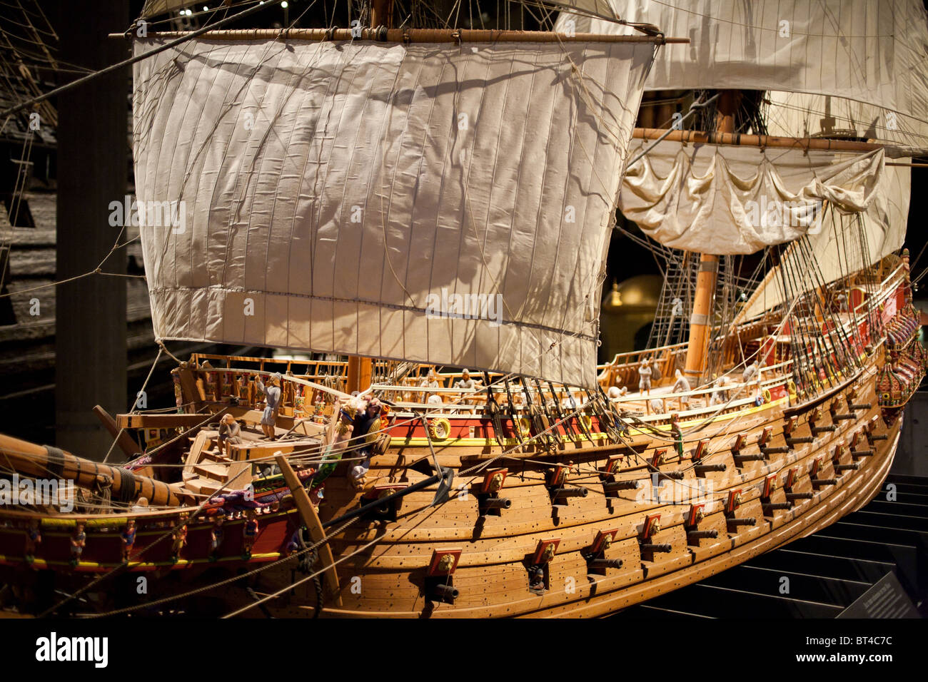 Geborgenen 17. Jahrhundert versenkt Wasa Schiffsmodell 01:10 auf dem Display im Vasa Museum in Stockholm, Schweden skaliert Stockfoto