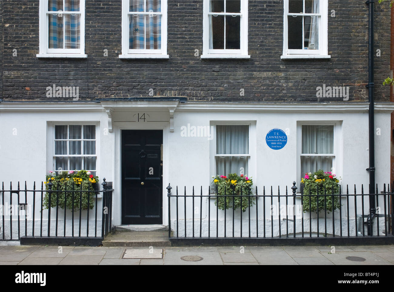 Ehemaliger Wohnsitz von T. E. Lawrence in der Barton Street in Westminster, London, England, Großbritannien. Stockfoto