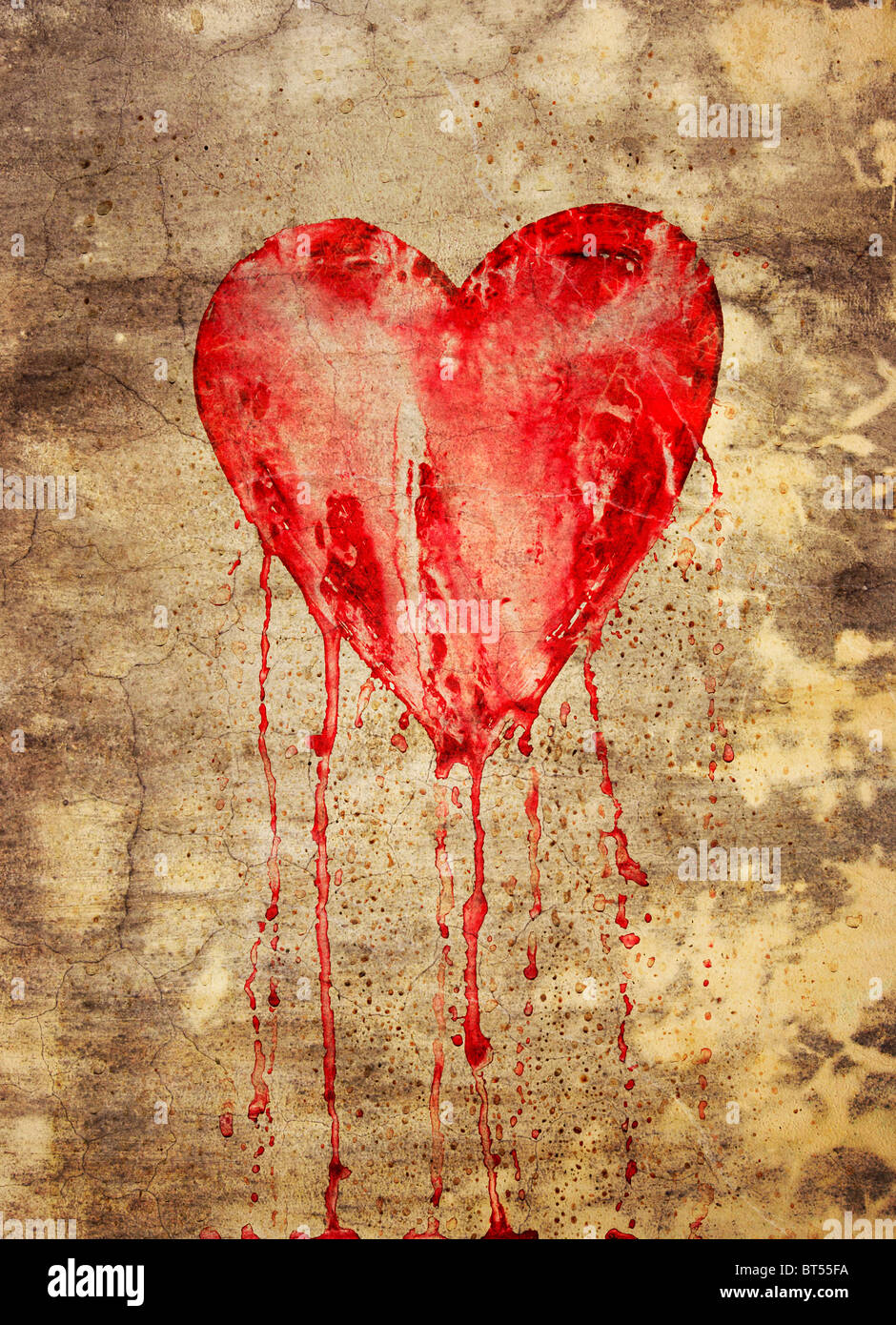 Gebrochen Und Blutende Herzen An Der Wand Im Grunge Stil Stockfotografie Alamy