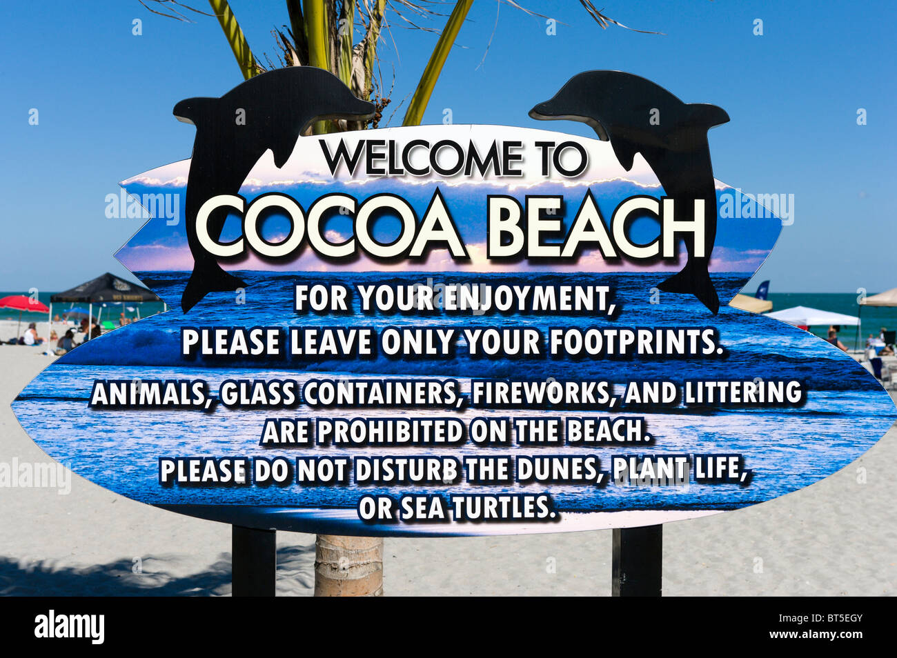 Cocoa Beach Willkommensschild, Cocoa Beach, Space Coast, Florida, USA Stockfoto