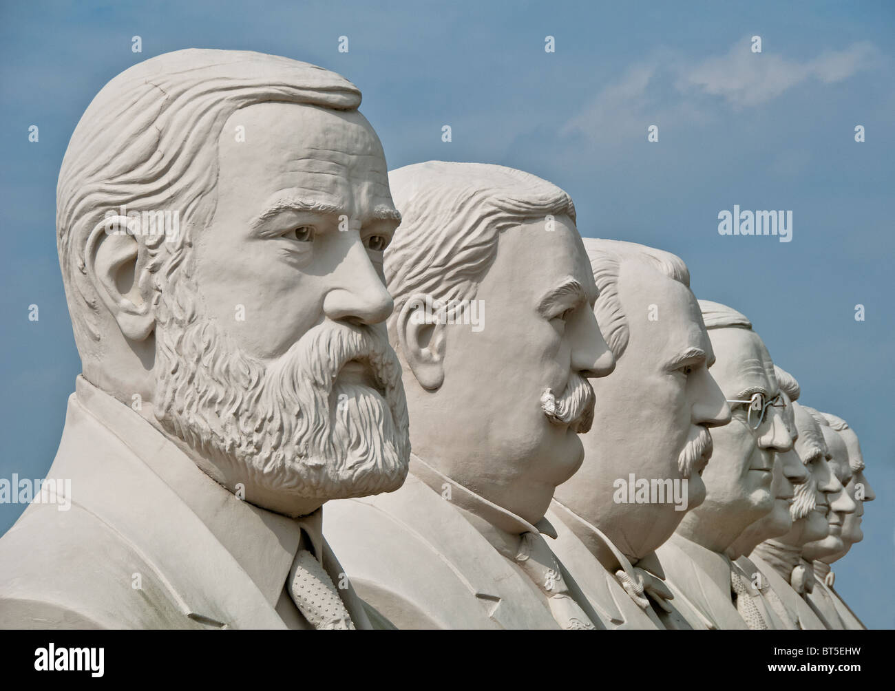 Weiße Betonskulpturen des US-Präsidenten David Adickes Sculpturworx Studio in Houston, Texas, USA Stockfoto