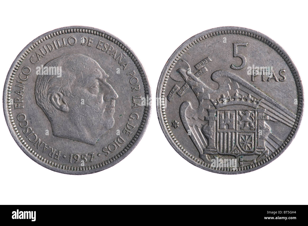 Objekt auf weiß - Spanien Münzen hautnah Stockfoto