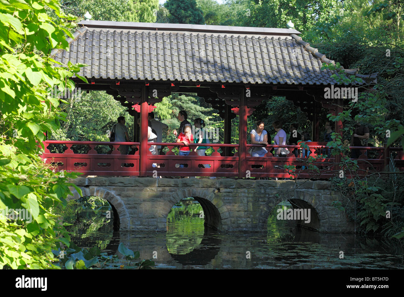 Japanischer Garten Im Chemiepark der Bayer AG in Leverkusen, Rhein, Nordrhein-Westfalen Stockfoto