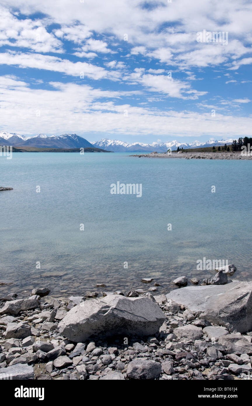 Neuseeland Südinsel Lake Tekapo, Mount Cook Berg schöne, Schönheit, düster, blau, Klettern, kalt, Landschaft, Dämmerung, di Stockfoto