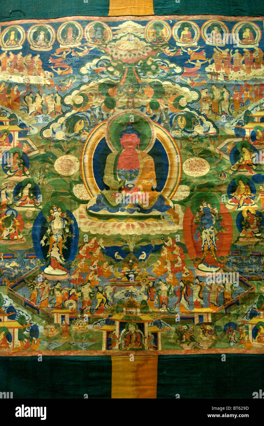 Thanka Buddha abstrakt, Altar, Antiquität, Kunst, Asia, Hintergrund, Banner, Stockfoto