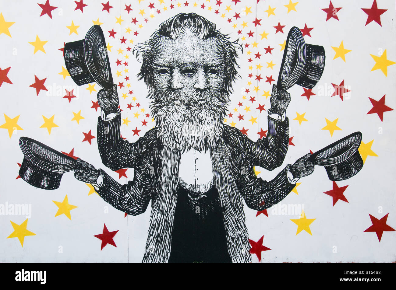 2010-Glastonbury Festival of Contemporary Performing Arts Festival Plakat Bill Board Papier Zirkuszelt Hut optische Täuschung Sterne bea Stockfoto