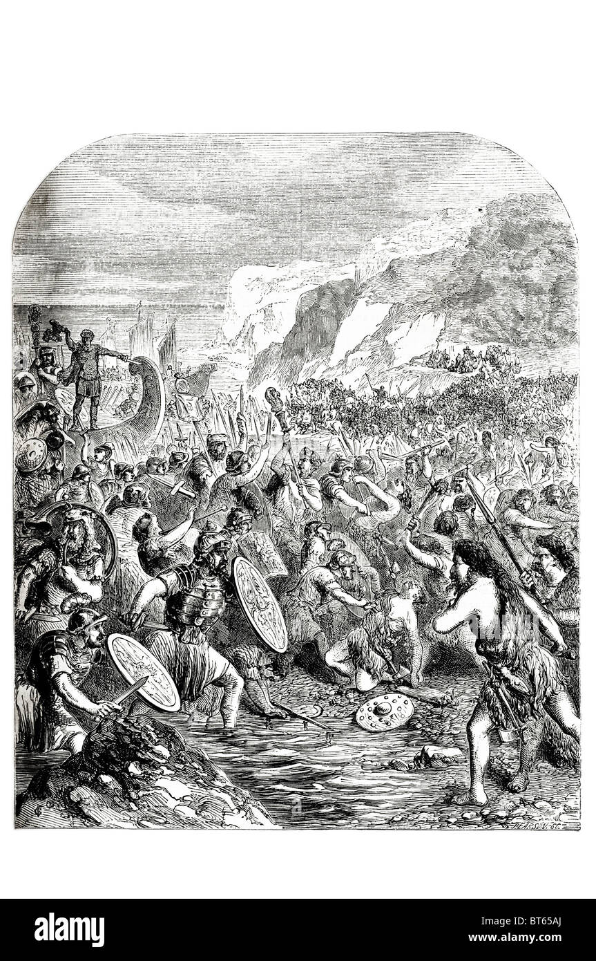 die Landung von Julius Ceaser während der gallischen Kriege, eingedrungen Julius Caesar Großbritannien zweimal, in 55 und 54 v. Chr. erste Invasion Spätsommer, fu Stockfoto