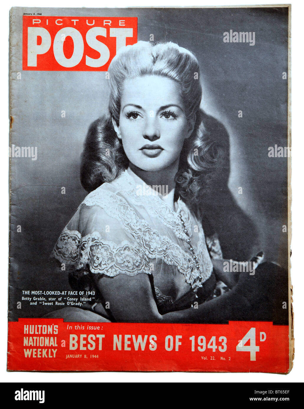 8. Januar 1944 Betty Grable Coney Island süß Rosie o'grady Filmstar Picture Post prominente fotojournalistischen Zeitschrift veröffentlichen Stockfoto