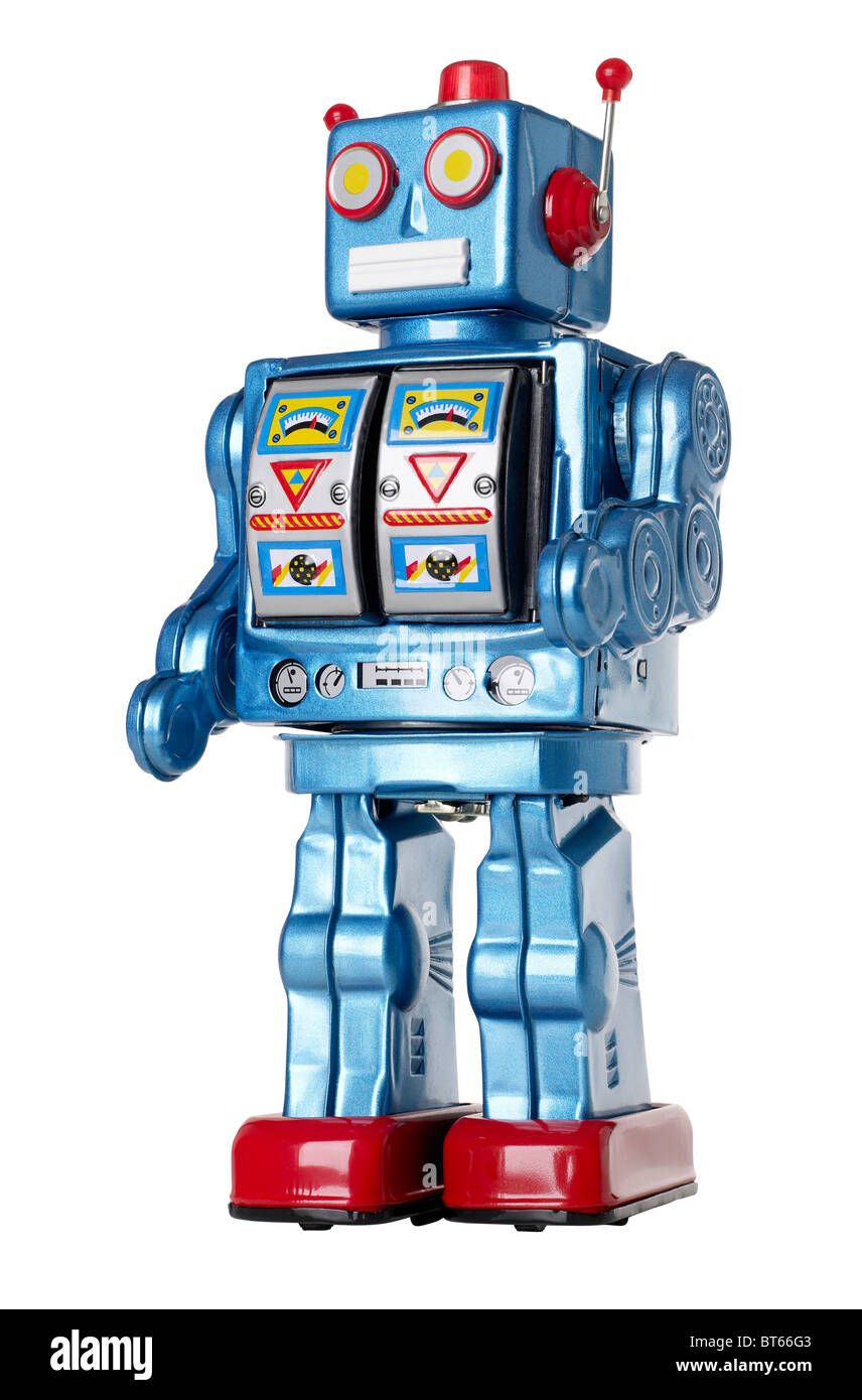 Blaue Blechspielzeug Roboter Stockfoto