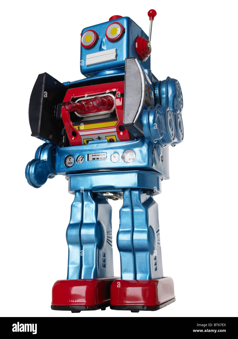 Blaue Blechspielzeug Roboter Stockfoto