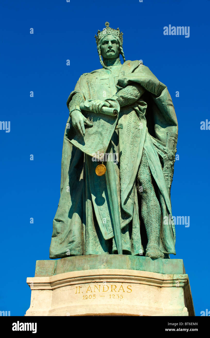 Statue von König Andras 2. - Hősök Tere (Heldenplatz) Budapest Ungarn Stockfoto