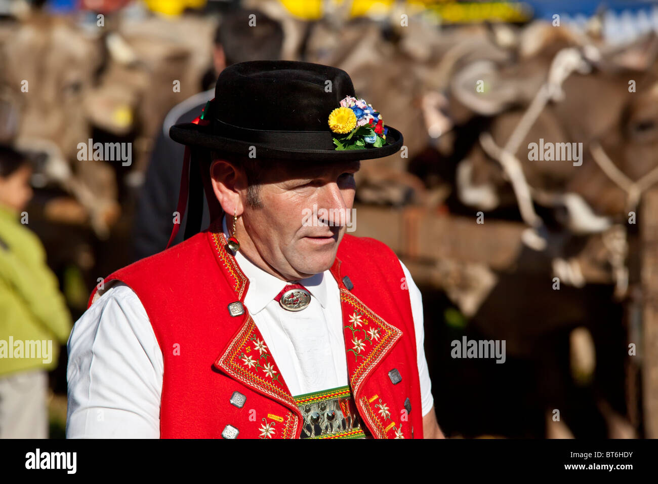 Appenzell Farmer in Parade Kleidung an der jährlichen Vieh zeigen, Schweiz Stockfoto