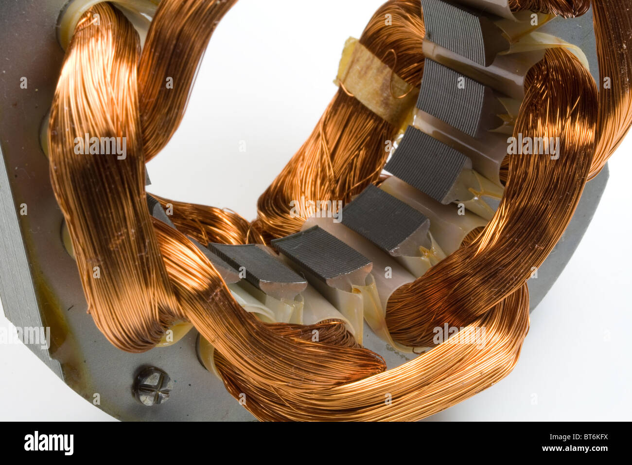 Kupferdraht Spulen in Elektromotor Stockfoto